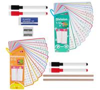 30 tablas de horas de hojas de tarjetas flash, 0-12 tablas de multiplicación para niños, tarjetas flash de 1 a 12 divisiones, con 4 marcadores de borrado en seco, adecuado para niños de 1 a 5 grados