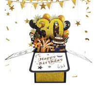 30 Tarjeta de Cumpleaños 3D, Tarjeta de Cumpleaños 3D Número 30 Emergente, Felicitación Dorada con Pastel de Globo, Feliz Cumpleaños con Sobre