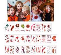 30 tatuajes de cara de Halloween, esqueleto, tatuaje facial, tatuaje espeluznante, tatuajes faciales, tatuajes temporales, accesorios de Halloween (B)