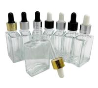 30 Uds. Botellas cuentagotas de vidrio cuadradas transparentes de 30ml con tapas recipientes dispensadores de líquidos vacíos(All black dropper)