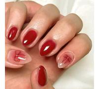 30 Uds Elegantes Cortas Almendras Falsas Uñas Con Bowknot Magia Uñas Falsas Uñas Acrílico Para El Desgaste Diario