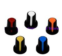 30 Uds. Lote de 5 colores WH148 perillas de potenciómetro 15X17mm 6mm potenciómetro tapa de perillas de plástico 5 colores amarillo, naranja, azul, blanco y rojo