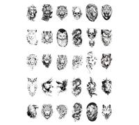 30 Uds. Tatuaje falso for hombres, búho, águila, Lobo, León, esqueleto, dragón, Tigre, Animal feroz, pegatina de tatuaje for adultos, mano, pecho, muslo