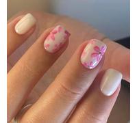 30 uñas postizas cuadradas cortas con flores, cobertura completa, color sólido, suministros de manicura a presión