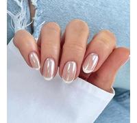 30 uñas postizas de color blanco y rosa, para uñas cortas de almendra, uñas falsas cromadas, cobertura completa, uñas postizas, uñas postizas acrílicas para mujeres manicura (blanco francés)