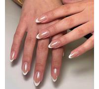 30 uñas postizas de color blanco y rosa, uñas postizas largas de almendra, cromadas, con cobertura completa, uñas postizas, acrílicas para manicura (almendra blanca)