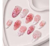 30 uñas postizas de varios tamaños que ofrecen una dulce decoración floral 3D y perlas para uso diario