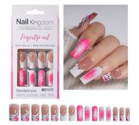 30 uñas postizas largas cuadradas con punta francesa, uñas postizas acrílicas brillantes, uñas profesionales