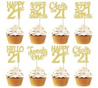 30 unidades 21 cumpleaños decoración para tartas con purpurina Happy 21st Twenty One Cupcake Toppers Alles Gute zum Geburtstag 21 Kuchen Deko für Prost auf 21 Jahre Party Kuchen Dekorationen Gold