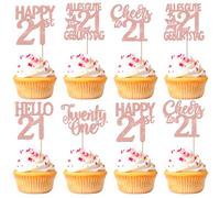 30 unidades 21 cumpleaños decoración para tartas con purpurina Happy 21st Twenty One Cupcake Toppers Alles Gute zum Geburtstag 21 Kuchen Deko für Prost auf 21 Jahre Party Kuchen Dekorationen Rosegold