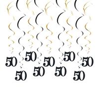 30 unidades, 50 cumpleaños para hombres, decoración en espiral, color negro y dorado, decoración de cumpleaños para hombres y mujeres, decoración de fiesta para fiestas de cumpleaños o 50 aniversario