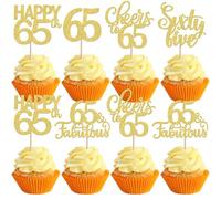 30 unidades 65 cumpleaños decoración para tartas con purpurina Happy 65 Cheers to Fabulous 65 Cupcake Toppers Hello Sixty Five Cake Decoración para 65º Cumpleaños Aniversario Fiesta Pasteles