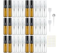 30 unidades de 3 ml atomizador de perfume vacío botella de spray de vidrio pequeña para rellenar, mini bolsas de perfume, muestras de perfume para viajes, ámbar transparente con pipetas