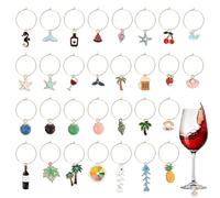 30 unidades de colgantes de copa de vino - anillos, identificadores de bebidas de cristal, marcador de cristal, tema playa, marcadores de bebidas, decoración para fiestas y vinos