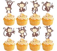 30 unidades de decoración para tartas de mono, diseño de animales de la selva en el zoológico, decoración para cupcakes, temática de monos, bebés, ducha, niños, niñas, feliz cumpleaños, fiesta