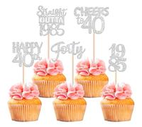 30 unidades Straight Outta 1985 cumpleaños decoración para tartas con purpurina Happy 40th Forty Cupcake Toppers para saludos a 40 años cumpleaños boda aniversario fiesta decoración de pasteles plata