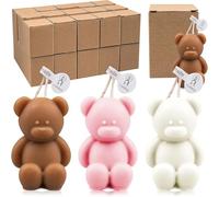 30 velas de regalo para invitados Baby Shower, velas decorativas en forma de oso, regalos de nacimiento, bautizo, cumpleaños, cera de abeja a granel para fiesta y decoración (blanco, rosa, marrón