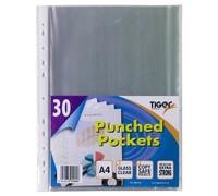 30 x A4 Glass Clear Plastic Wallets Strong Poly Punched Pocket Document Files by Tiger
