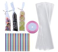 300 bolsas de celofán pequeñas para caramelos, bolsas de regalo, bolsas de celofán transparentes, con 300 corbatas giratorias y 1 rollo de cinta