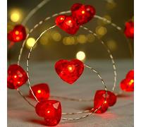 300 cm Corazón Rojo Cadena de Luces LED, Luces de Hadas con 30 Lámparas, Corazón Luces de Hadas, Guirnalda de Luces Corazón a Pilas, Red Love Heart Light Chain con 8 Modos para San Valentín/Navidad