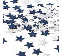 300 confeti de papel de color azul marino, blanco y plateado, con purpurina y diseño de estrella, confeti de cumpleaños, graduación de 2021, día del padre, boda, fiesta de bebé, decoración de fiesta