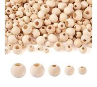 300 cuentas de madera de agujero grande a granel, cuentas de madera natural sin acabar, cuentas de macramé de 10 mm, 12 mm, 15 mm, 18 mm, 20 mm, para hacer joyas y manualidades