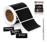 300 Etiquetas Adhesivas de Pizarra en Rollo, Pegatinas Cocina Impermeables 5,5 x 3,5 cm para Botes de Especias, Tarros de Cristal y Despensa, Incluye 1 Rotulador de Tiza Blanca