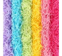 300 g Material de relleno regalo multicolor, 6 colores papel triturado, material de relleno suave caja de regalo, material de relleno Raffia con 1 tarjeta de felicitación para cajas de regalo, cestas