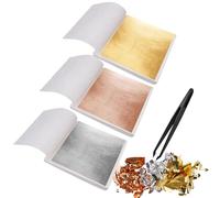 300 Hojas Pan de Oro Manualidades, 8,5 x 8 cm Pan de Oro de Imitación, Lámina Dorada para Dorado con Pinzas de Plástico, Papel de Plata y Oro Rosa para Arte de Uñas, Maquillaje, Proyectos de Artes