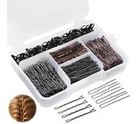 300 Horquillas Pelo Mujer, Pinzas Chignon Invisibles, Pasadores Metálicos, Gomas para el Cabello, Accesorios Cabello, Caja Organizadora Incluida (Marrón/negro)