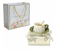 300 ml/283.5 g Nordic Home Simple Retro Pintura al óleo Lily of the Valley tazas de café y platillos + cucharas + bolsas