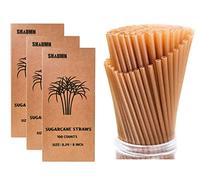 300 pajitas de caña de azúcar de 8 pulgadas, compostables, biodegradables, ecológicas, sin plástico, resistentes, para batidos, no empañadas, empaquetadas por 100 unidades por caja (3 paquetes)