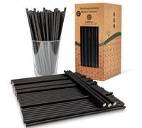300 Pajitas de Papel biodegradables Negras, Pajita Desechables ecológicas compostables. Cañitas para Fiestas, cumpleaños y Celebraciones. Bebidas frías y Calientes