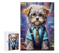 300 PCS Puzzle para Adolescentes Bookworm Pup in Glasses Teenager-Puzzles Anti-Stress Juguetes Vacaciones en Casa Pasatiempo Desafío Educativo 300 PCS
