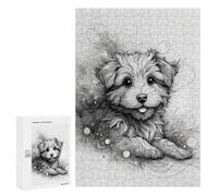 300 PCS Rompecabezas - A Sketchy Black and Whit Line Drawing of An Adorable Dog. The Dogs Line Drawing Hair Is Wi Rompecabezas para Adultos Juegos Relajantes Vacaciones En Casa Matar El Tiempo Oferta