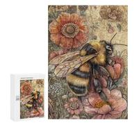 300 PCS Rompecabezas - Bee on Pink Flower Rompecabezas para Adolescentes Actividades Familiares para Cumpleaños, Navidad Regalos Y Cumpleaños Únicos 300 PCS