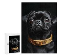 300 PCS Rompecabezas Black & Gold Pug Rompecabezas para Adolescentes, Divertidos Y con Humor. Cada Pieza Es Única: Juguetes Educativos De Aprendizaje 300 PCS