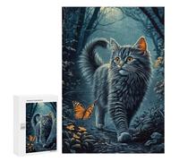 300 PCS Rompecabezas British Shorthair Cat and Butterfly in Forest Rompecabezas para Adultos Juegos Divertidos Decoración Perfecta Cumpleaños Y Navidad 300 PCS