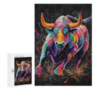 300 PCS Rompecabezas Colorful Bull Painting Artwork-3 Rompecabezas para Adolescentes: Alivia El Estrés. Entrena Tu Cerebro Y Tus Manos. Juguetes Educativos De Aprendizaje 300 PCS