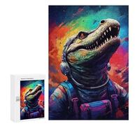 300 PCS Rompecabezas Colorful Dinosaur Astronaut Artwork Rompecabezas para Adolescentes. Corte De Precisión. Actividades Divertidas En Casa. Juego Desafiante Y Juego En Familia. 300 PCS