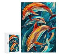 300 PCS Rompecabezas Colorful Dolphins Swimming in Blue Water Rompecabezas para Adultos Juguetes Antiestrés Vacaciones En Casa Matar El Tiempo Interacción Entre Padres E Hijos 300 PCS