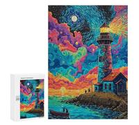 300 PCS Rompecabezas Colorful Lighthouse Sunset Painting Rompecabezas para Adolescentes: Alivia El Estrés. Entrena Tu Cerebro Y Tus Manos. Juguetes Educativos De Aprendizaje 300 PCS