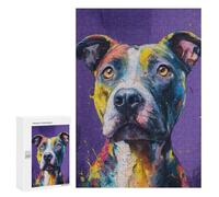 300 PCS Rompecabezas Colorful Pit Bull Painting Rompecabezas para Adultos Alivia El Estrés Interacción Entre Padres E Hijos Cumpleaños Y Navidad 300 PCS