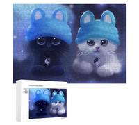 300 PCS Rompecabezas De Piezas para Adolescentes Blue Hat Cats Yin Yang Rompecabezas para Adultos Juego Familiar Análisis Y Desafío Educativo De Lógica 300 PCS