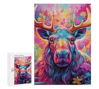 300 PCS Rompecabezas De Piezas para Adolescentes Colorful Moose Portrait-4 Rompecabezas para Adultos Juego Familiar Análisis Y Desafío Educativo De Lógica 300 PCS