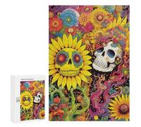 300 PCS Rompecabezas De Piezas para Adolescentes Colorful Skulls and Sunflowers Rompecabezas para Adultos Juego Familiar Análisis Y Desafío Educativo De Lógica 300 PCS