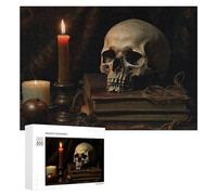 300 PCS Rompecabezas De Piezas para Adolescentes Dark Gothic Still Life with Skull and Candle Rompecabezas para Adultos Juego Familiar Análisis Y Desafío Educativo De Lógica 300 PCS