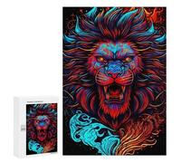 300 PCS Rompecabezas De Piezas para Adolescentes Neon Lion Artwork -2 Rompecabezas para Adultos Juego Familiar Análisis Y Desafío Educativo De Lógica 300 PCS