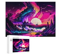 300 PCS Rompecabezas De Piezas para Adolescentes Neon Sunset Wave Rompecabezas para Adultos Juego Familiar Análisis Y Desafío Educativo De Lógica 300 PCS