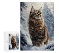 300 PCS Rompecabezas De Piezas para Adolescentes Norwegian Forest Cat in Winter Rompecabezas para Adolescentes Juegos Familiares Análisis Y Desafío Educativo De Lógica 300 PCS